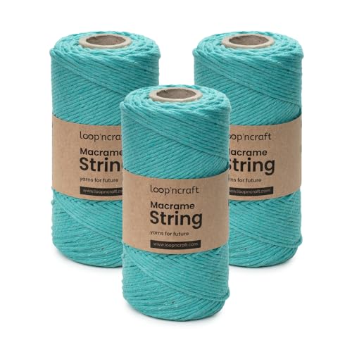 Makramee Garn Cyan Grün, Loopncraft, 2mm - 450m, Einstrangig Natur Baumwollkordel, Makramee Schnur, Makramee Kordel, Macrame Cord, Hängepflanze Pflanze Aufhänger Makramee Garn Cyan Grün, Loopncraft, 2mm - 450m, Einstrangig Natur Baumwollkordel, Makramee Schnur, Makramee Kordel, Macrame Cord, Hängepflanze Pflanze Aufhänger von Loopncraft