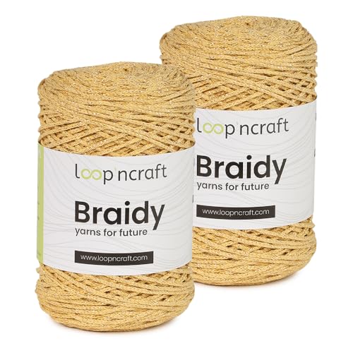 Makramee mit Glitzergarn Lurex 2er Set Soft Gelb-Gold, Loopncraft, 2 X 250m - 250g, geflochtenes Garn, Recycling Garn Makramee mit Glitzergarn Lurex 2er Set Soft Gelb-Gold, Loopncraft, 2 X 250m - 250g, geflochtenes Garn, Recycling Garn von Loopncraft