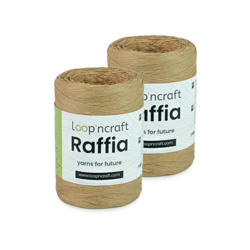 Raffia Papiergarn 2er-Set, Beige, Loopncraft, 2 X 100g, Raffia Yarn, Natur Bastband von Loopncraft