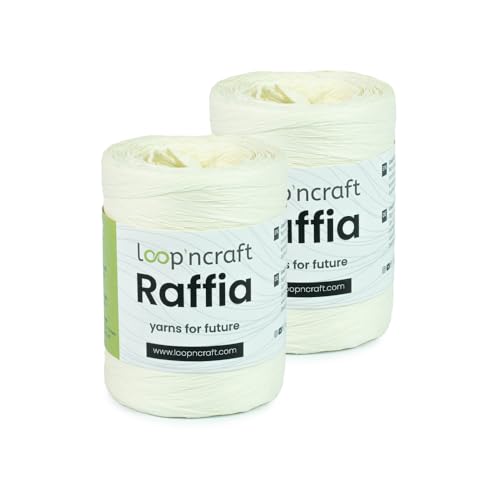 Raffia Papiergarn 2er-Set, Ecru, Loopncraft, 2 X 100g, Raffia Yarn, Natur Bastband von Loopncraft