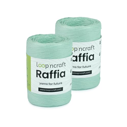 Raffia Papiergarn 2er-Set, Hell-Mint, Loopncraft, 2 X 100g, Raffia Yarn, Natur Bastband von Loopncraft