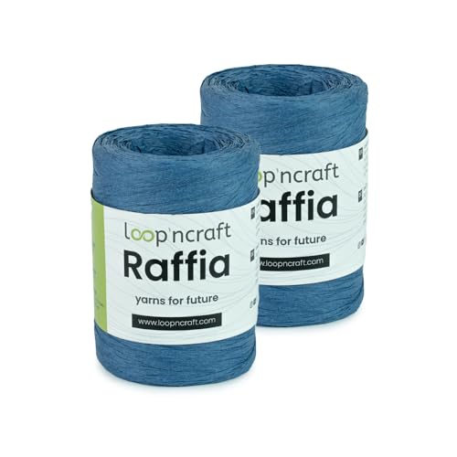 Raffia Papiergarn 2er-Set, Jeans Blau, Loopncraft, 2 X 100g, Raffia Yarn, Natur Bastband von Loopncraft