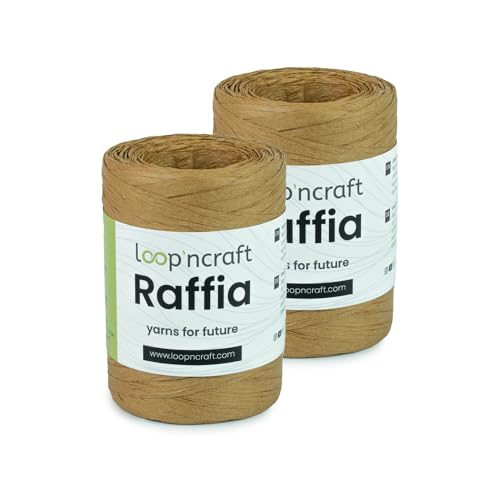 Raffia Papiergarn 2er-Set, Karamell, Loopncraft, 2 X 100g, Raffia Yarn, Natur Bastband von Loopncraft