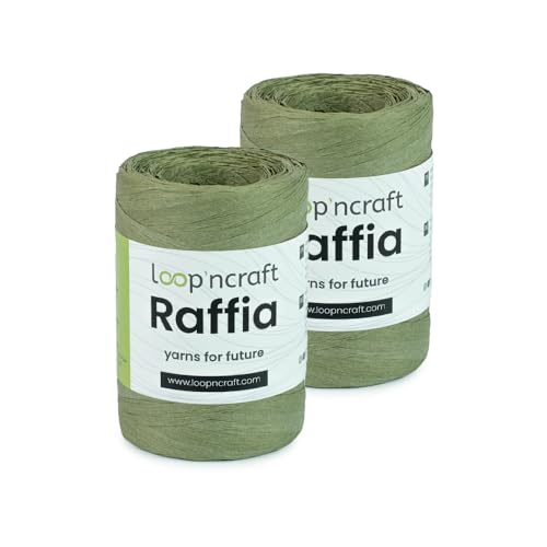 Raffia Papiergarn 2er-Set, Khaki, Loopncraft, 2 X 100g, Raffia Yarn, Natur Bastband von Loopncraft