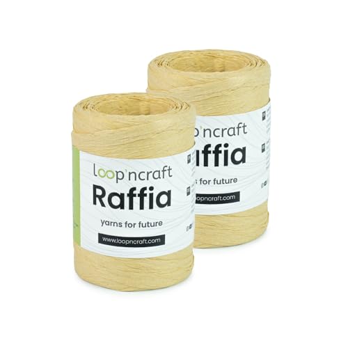Raffia Papiergarn 2er-Set, Naturfarbe, Loopncraft, 2 X 100g, Raffia Yarn, Natur Bastband von Loopncraft