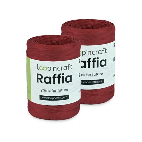 Raffia Papiergarn 2er-Set, Rot, Loopncraft, 2 X 100g, Raffia Yarn, Natur Bastband von Loopncraft