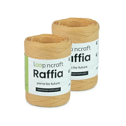 Raffia Papiergarn 2er-Set, Senffarbe, Loopncraft, 2 X 100g, Raffia Yarn, Natur Bastband von Loopncraft