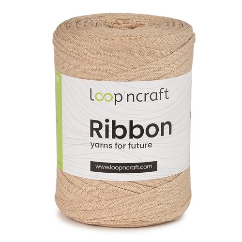Ribbon, Beige, Loopncraft, 130m - 250g, geflochtenes Bandgarn, Recycling Garn von Loopncraft