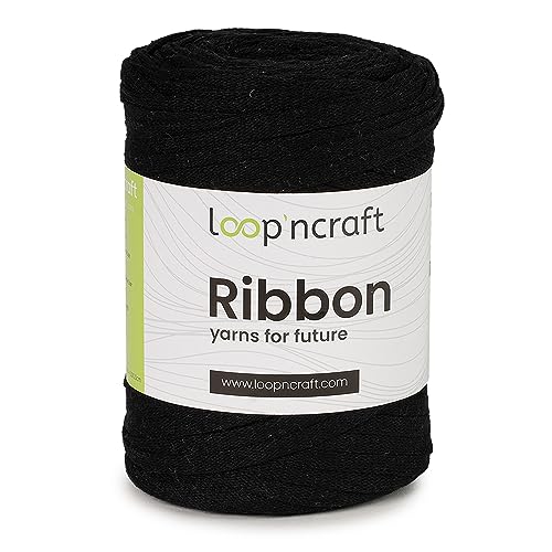 Loopncraft Ribbon, Schwarz, 130m - 250g, geflochtenes Bandgarn, Recycling Garn Loopncraft Ribbon, Schwarz, 130m - 250g, geflochtenes Bandgarn, Recycling Garn von Loopncraft