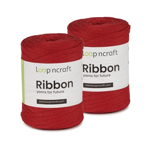 Ribbon 2er-Set, Rot, Loopncraft, 2 X 130m - 250g, geflochtenes Bandgarn, Recycling Garn von Loopncraft