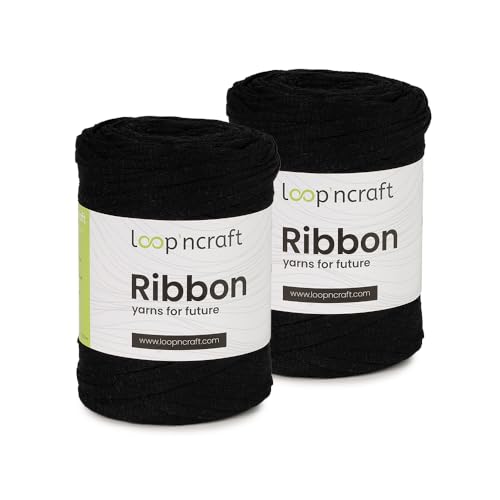 Ribbon 2er-Set, Schwarz, Loopncraft, 2 X 130m - 250g, geflochtenes Bandgarn, Recycling Garn Ribbon 2er-Set, Schwarz, Loopncraft, 2 X 130m - 250g, geflochtenes Bandgarn, Recycling Garn von Loopncraft