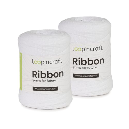 Ribbon 2er-Set, Weiß, Loopncraft, 2 X 130m - 250g, geflochtenes Bandgarn, Recycling Garn von Loopncraft
