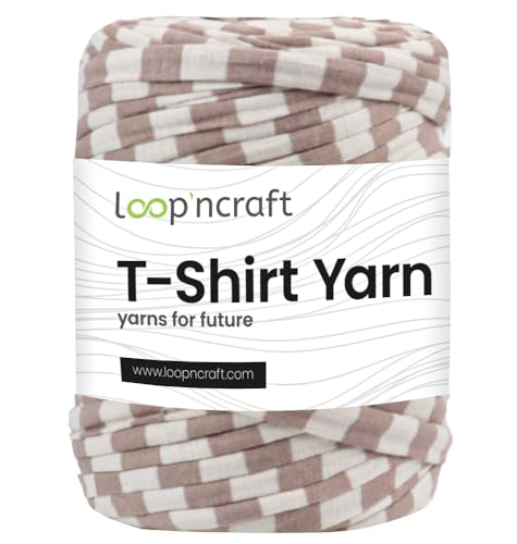 Textilgarn, Taupe Gestreift, Loopncraft, 350g, T-Shirt Yarn, Recyling Garn von Loopncraft