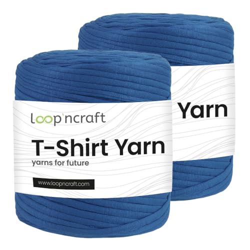Textilgarn 2er-Set, Admiralblau, Loopncraft, 2 X 750g, T-Shirt Yarn, Recyling Garn von Loopncraft