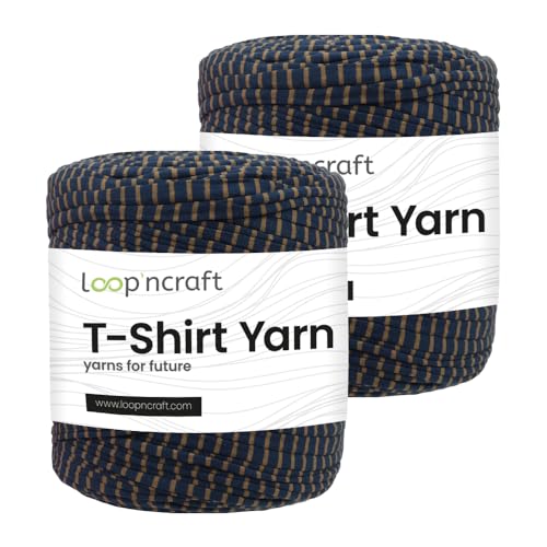 Textilgarn 2er-Set, Braune Linien, Loopncraft, 2 X 750g, T-Shirt Yarn, Recyling Garn von Loopncraft