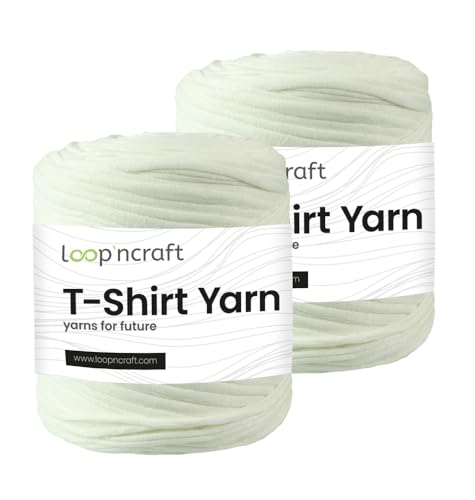 Textilgarn 2er-Set, Cream, Loopncraft, 2 X 750g, T-Shirt Yarn, Recyling Garn von Loopncraft