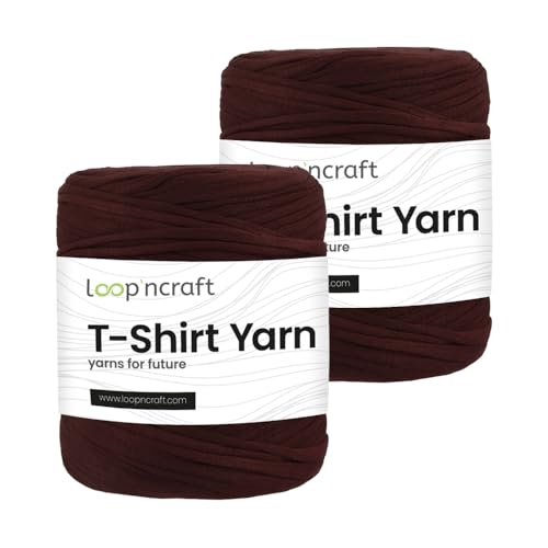 Textilgarn 2er-Set, Dunkel Braun, Loopncraft, 2 X 750g, T-Shirt Yarn, Recyling Garn von Loopncraft