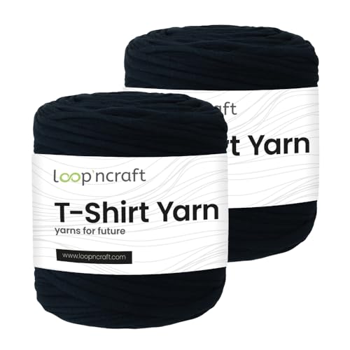 Textilgarn 2er-Set, Dunkles Jeansblau, Loopncraft, 2 X 750g, T-Shirt Yarn, Recyling Garn von Loopncraft