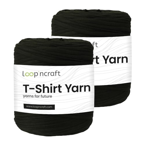 Textilgarn 2er-Set, Dunkles Khaki, Loopncraft, 2 X 750g, T-Shirt Yarn, Recyling Garn von Loopncraft