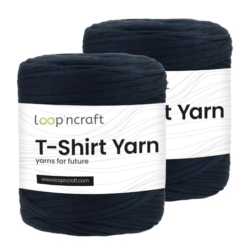 Textilgarn 2er-Set, Jeansblau, Loopncraft, 2 X 750g, T-Shirt Yarn, Recyling Garn von Loopncraft