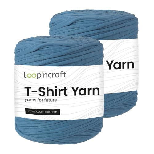 Textilgarn 2er-Set, Meeresblau, Loopncraft, 2 X 750g, T-Shirt Yarn, Recyling Garn von Loopncraft