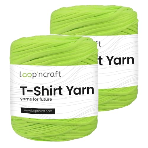 Textilgarn 2er-Set, Papagei Grün, Loopncraft, 2 X 750g, T-Shirt Yarn, Recyling Garn von Loopncraft