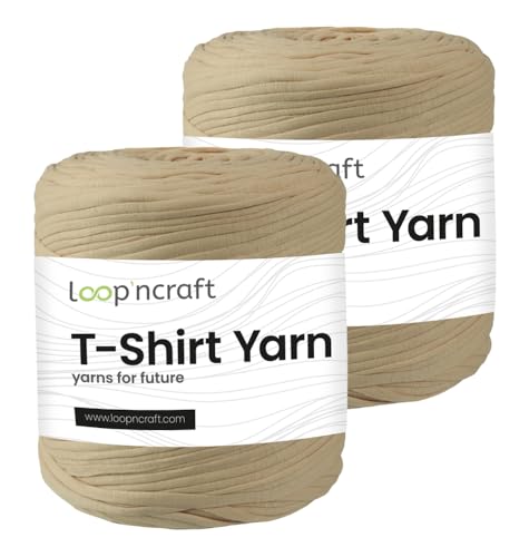 Textilgarn 2er-Set, Sand, Loopncraft, 2 X 750g, T-Shirt Yarn, Recyling Garn von Loopncraft