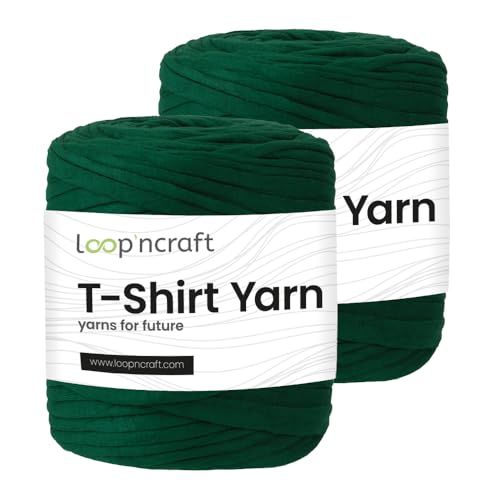 Textilgarn 2er-Set, Smaragdgrün, Loopncraft, 2 X 750g, T-Shirt Yarn, Recyling Garn von Loopncraft