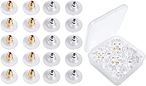 200 Stück Verschlüsse für Ohrringe, Ohrringe, Silikon, Clear Rubber Bullet Clutch Earring Safety Backs （Gold, Silber） von Loopunk