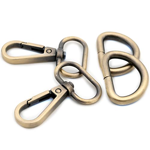 Drehhaken mit D-Ring, 10 Sets für Geldbörsen, Push-Gate-Karabinerverschlüsse, modische Clips, Geldbörsenherstellung (gebürstetes Messing, 3,8 cm) von Loosco