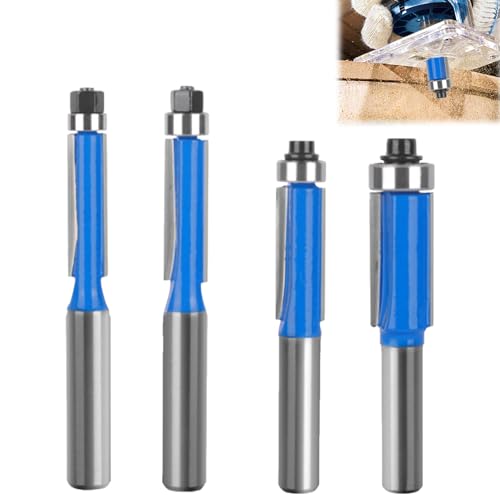 Loovisse Bündigfräser 8mm, 4 Stück Schaft bündigfräser Blauer Bündigfräser Kugellager Oben Doppelseitiger Fräser mit Lagern Bündigfräser Set Holzbearbeitungs Schneidwerkzeug für Holz von Loovisse