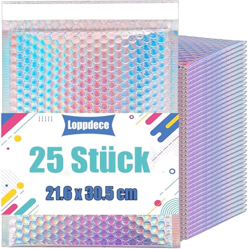 Loppdece 25 Stück Metallische Luftpolsterumschläge, 21.6x28cm Selbstklebende Gepolsterte Umschläge, holografische Luftpolster-Versandtaschen, Poly-Umschläge für Versand, Versand und Verpackung Loppdece 25 Stück Metallische Luftpolsterumschläge, 21.6x28cm Selbstklebende Gepolsterte Umschläge, holografische Luftpolster-Versandtaschen, Poly-Umschläge für Versand, Versand und Verpackung von Loppdece