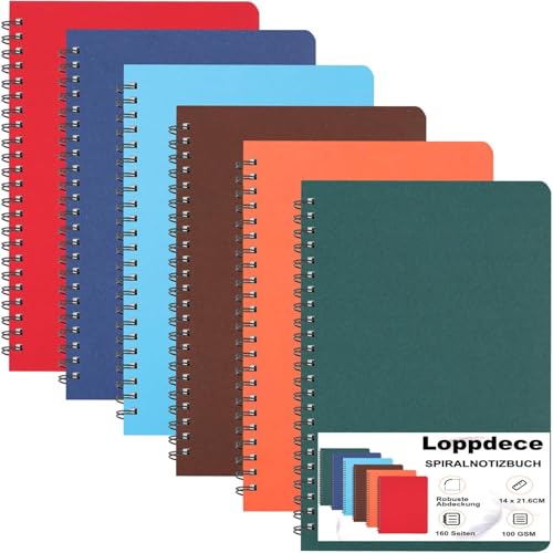 Loppdece 6 Stück A5 Spirale Notizblock, 21x14 cm Collegeblock Notizblock, Spiral Notizbuch für Schule Büro Reisen, 80 Blätter/160 Seiten, 6 Farben Loppdece 6 Stück A5 Spirale Notizblock, 21x14 cm Collegeblock Notizblock, Spiral Notizbuch für Schule Büro Reisen, 80 Blätter/160 Seiten, 6 Farben von Loppdece