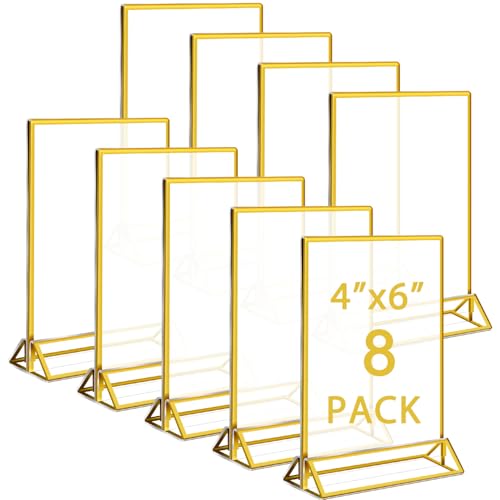 Loppdece 8 Stück Goldener Doppelseitiger Bilderrahmen, 10.2x15.2 cm Acryl Tischaufsteller, Bilderrahmen Gold, Goldrahmen für Hochzeit Tischnummern, Speisekartenhalter, Fotorahmen von Loppdece