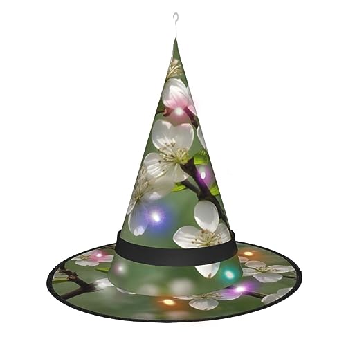 Hexenhut mit Frühlings-Hartriegelblüten, Halloween-Hexenhut mit LED-Licht, Cosplay, Party-Dekoration von Loppott