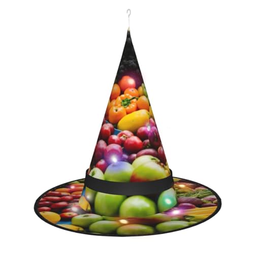 Hexenhut mit Gemüse- und Obstdruck, Halloween-Hexenhüte mit LED-Licht, Cosplay-Party-Dekoration von Loppott