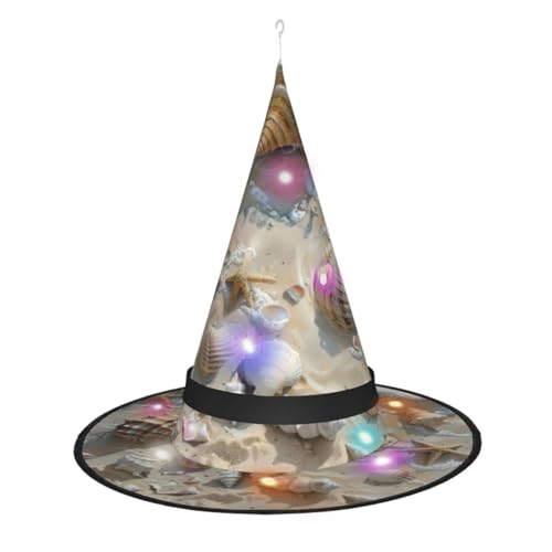 Hexenhut mit Muschelsanddruck, Halloween-Hexenhut mit LED-Licht, Cosplay, Party-Dekoration von Loppott