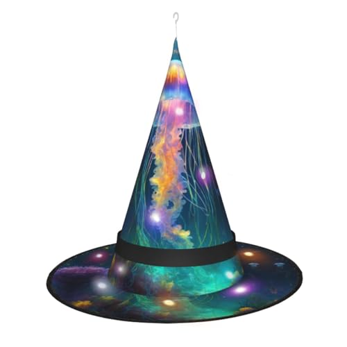 Hexenhut mit Quallen-Ozean-Druck, Halloween-Hexenhüte mit LED-Licht, Cosplay, Party-Dekoration von Loppott