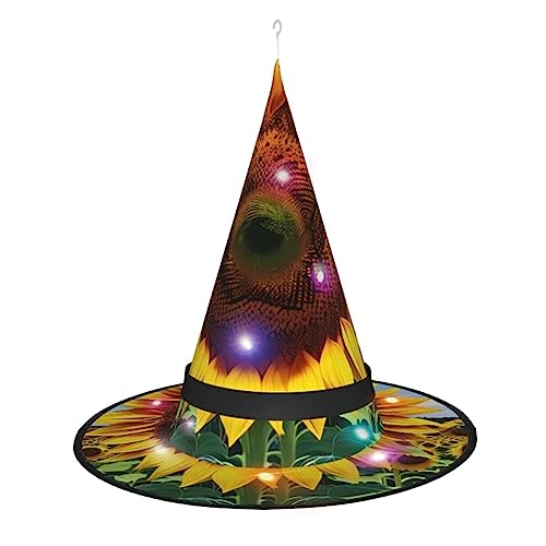 Hexenhut mit Sonnenblumenmuster, Halloween-Hexenhut mit LED-Licht, Cosplay, Party-Dekoration von Loppott