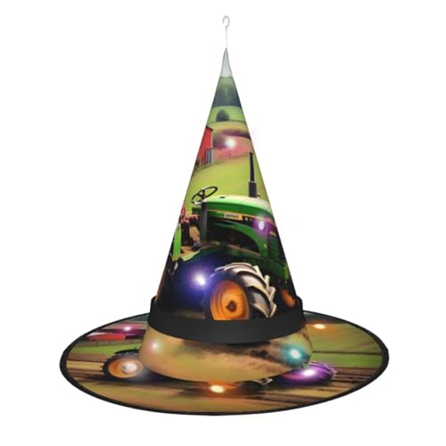 Hexenhut mit Traktor-Bauernhof-Muster, Halloween-Hexenhüte mit LED-Licht, Cosplay-Party-Dekoration von Loppott
