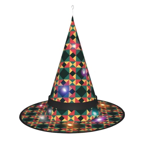 Hexenhut mit geometrischem Druck, Halloween-Hexenhüte mit LED-Licht, Cosplay-Party-Dekoration von Loppott