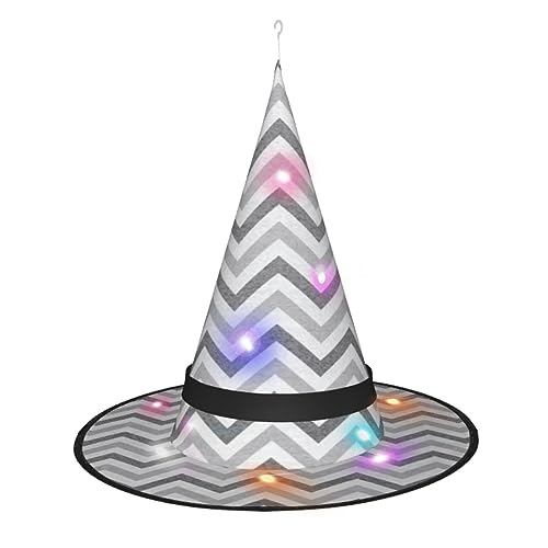 Hexenhut mit grauem Streifendruck, Halloween-Hexenhüte mit LED-Licht, Cosplay-Party-Dekoration von Loppott