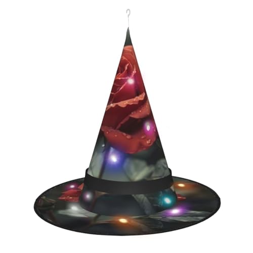 Hexenhut mit rotem Rosen-Druck, Halloween-Hexenhüte mit LED-Licht, Cosplay-Party-Dekoration von Loppott