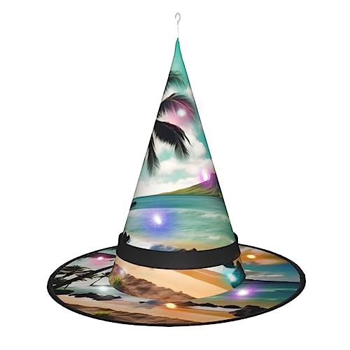 Hexenhut mit tropischen Strandpalmen, Halloween-Hexenhut mit LED-Licht, Cosplay, Party-Dekoration von Loppott