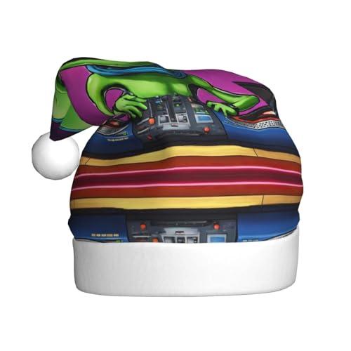 Loppott Weihnachtsmütze mit grünem Alien-Aufdruck für Erwachsene, Weihnachtsmütze für Weihnachten, Neujahr, Feiertage von Loppott