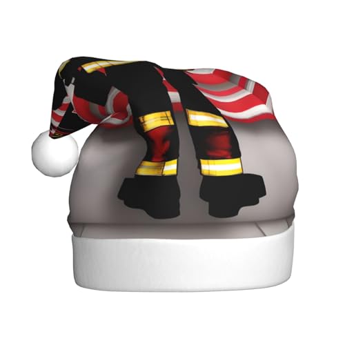 Loppott Weihnachtsmütze mit roten Streifen, Motiv: Feuerwehrmann, USA-Flagge, für Erwachsene, Weihnachtsmützen für Weihnachten, Neujahr, Feiertagsparty Loppott Weihnachtsmütze mit roten Streifen, Motiv: Feuerwehrmann, USA-Flagge, für Erwachsene, Weihnachtsmützen für Weihnachten, Neujahr, Feiertagsparty von Loppott