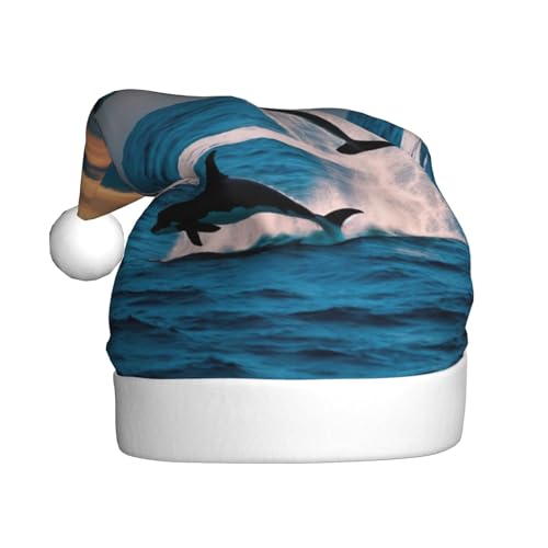 Lustige Weihnachtsmütze mit Delfin-Aufdruck für Erwachsene, Weihnachtsmütze für Weihnachten, Neujahr, Feiertage von Loppott