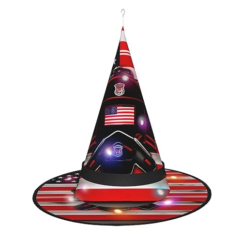 Red Line Hexenhut mit Feuerwehrmann, USA-Flagge, Halloween-Hexenhüte mit LED-Licht, Cosplay, Party-Dekoration von Loppott