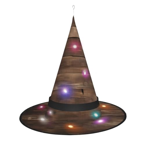 Rustikaler Hexenhut mit altem Scheunen-Holzdruck, Halloween-Hexenhüte mit LED-Licht, Cosplay-Party-Dekoration von Loppott