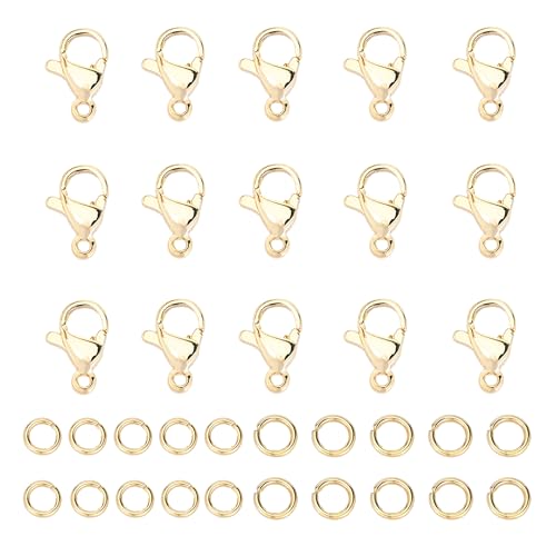 Loprome Karabinerverschlüsse mit 300 offenen Binderingen, 14 Karat vergoldeter Edelstahl, Schmuckverschluss für Armband, Halskette, Schmuckherstellung, 60 Stück Loprome Karabinerverschlüsse mit 300 offenen Binderingen, 14 Karat vergoldeter Edelstahl, Schmuckverschluss für Armband, Halskette, Schmuckherstellung, 60 Stück von Loprome
